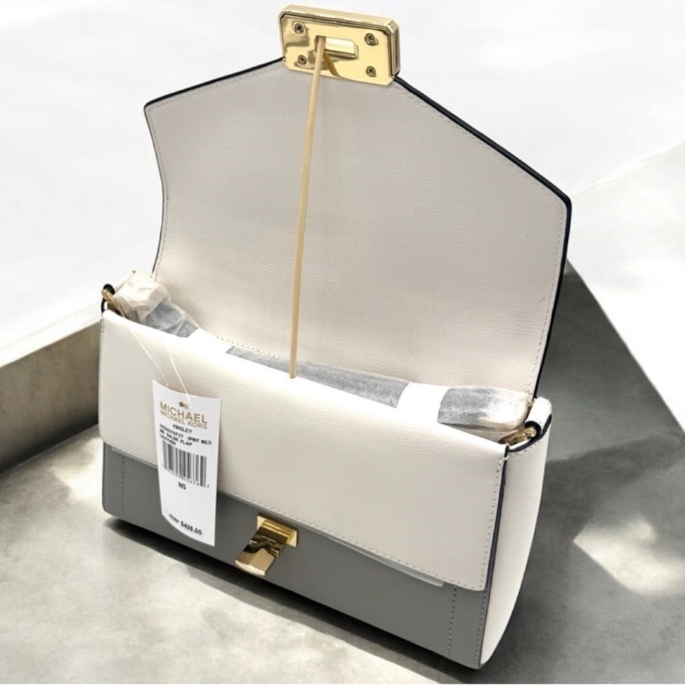 Michael Kors Kinsley Medium Shoulder Flap Crossbody Bag Optic White Multi - Picture 7 of 9